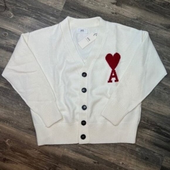 AMI Alexandre Mattiussi Wool Knit Cardigan Small Designer Streetwear Classic